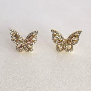 Brand New 14K Gold Plated Crystal Butterfly Earrings
